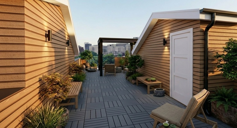 Rendering of the Claymont Hybrid Townhomes roof deck level