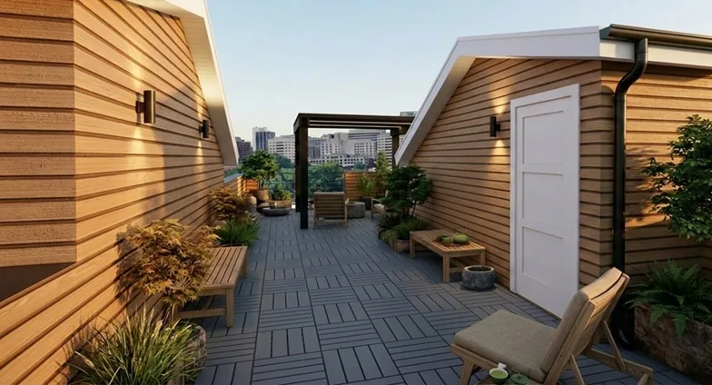 Rendering of the Claymont Hybrid Townhomes roof deck level